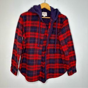 American Eagle Hooded Flannel Shirt Men’s XS Red Plaid